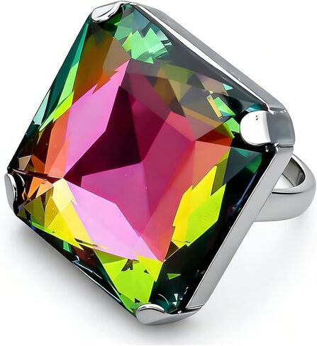 Exaggerated Square Large Glass Crystal Open Ring for Women Trendy Vintage Chunky Geometric Adjustable Big Statement Ring Cocktail Prom Party Jewelry in Saudi Arabia