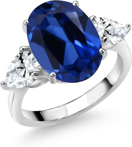 Gem Stone King 925 Sterling Silver Blue Simulated Sapphire and White Created Sapphire Ring For Women (8.00 Cttw, 14X10MM Oval and 7X5MM Pear Shape, Gemstone) in Saudi Arabia