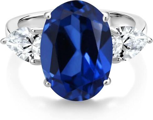 Gem Stone King 925 Sterling Silver Blue Simulated Sapphire and White Created Sapphire Ring For Women (8.00 Cttw, 14X10MM Oval and 7X5MM Pear Shape, Gemstone) in Saudi Arabia
