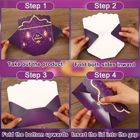 JULMELON 24 Pcs Eid Mubarak Envelopes Eid Gifts Cards Holders 6 Styles Ramadan Pocket Envelope for Money Islamic Muslim Ramadan Mubarak Cards for Kids Gifts(6.5 x 3.5 in) in Kuwait