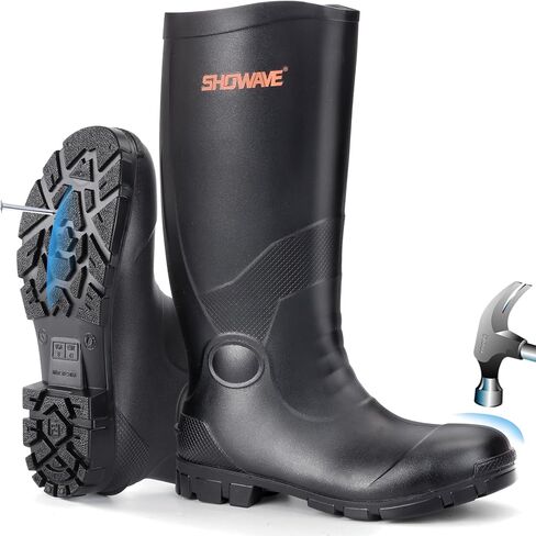 Showave Steel Toe Rubber Work Boots for Men Waterproof Durable Concrete Boots for Hunting Manufacturing Construction in Saudi Arabia