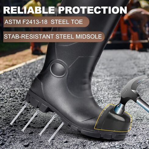 Showave Steel Toe Rubber Work Boots for Men Waterproof Durable Concrete Boots for Hunting Manufacturing Construction in Saudi Arabia