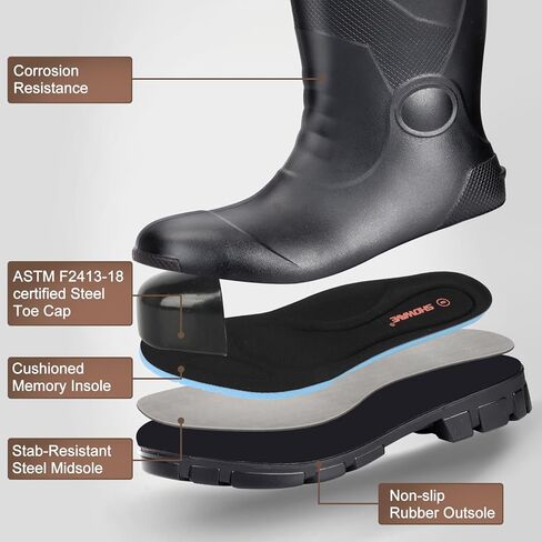 Showave Steel Toe Rubber Work Boots for Men Waterproof Durable Concrete Boots for Hunting Manufacturing Construction in Saudi Arabia