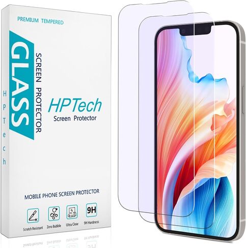 HPTech 2 Pack Anti Blue Light Screen Protector Designed for iPhone 14, iPhone 13 and iPhone 13 Pro Eye Protection Tempered Glass Film, Easy to Install, Bubble Free in Kuwait