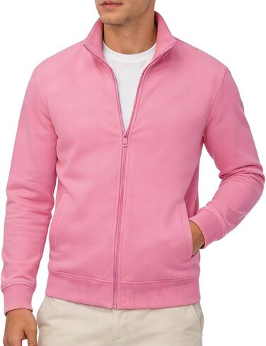 Mens Zip Up Sweatshirt Mock Neck Track Jacket Lightweight Fleece Full Zip No Hood Athletic Casual Long Sleeve Pocket in Kuwait