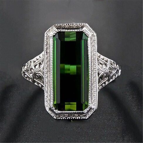 925 Sterling Silver Shiny Super Atmospheric Emerald Empty Carved Craft Ring Diamond Ring Female Jewelry Found Earrings (US Code 10) in Saudi Arabia