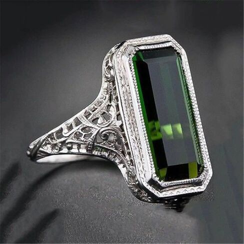 925 Sterling Silver Shiny Super Atmospheric Emerald Empty Carved Craft Ring Diamond Ring Female Jewelry Found Earrings (US Code 10) in Saudi Arabia