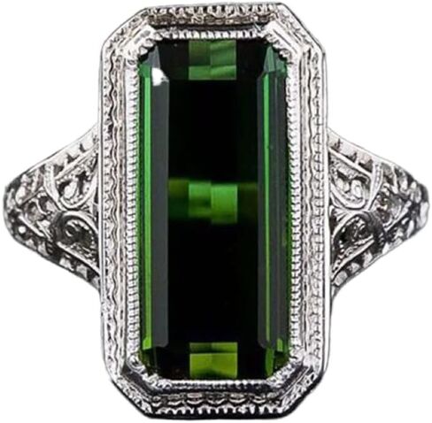 925 Sterling Silver Shiny Super Atmospheric Emerald Empty Carved Craft Ring Diamond Ring Female Jewelry Found Earrings (US Code 10) in Saudi Arabia