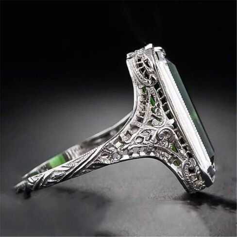 925 Sterling Silver Shiny Super Atmospheric Emerald Empty Carved Craft Ring Diamond Ring Female Jewelry Found Earrings (US Code 10) in Saudi Arabia