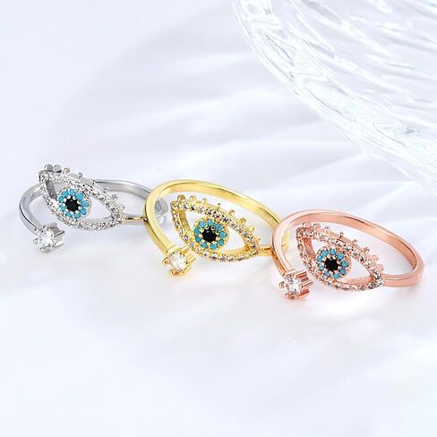 CZ Evil Eye Statement Ring for Women Cubic Zirconia Adjustable Open Band Finger Rings Fashion Anniversary Birthday Party Jewelry Gifts in Saudi Arabia