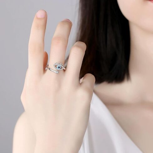 CZ Evil Eye Statement Ring for Women Cubic Zirconia Adjustable Open Band Finger Rings Fashion Anniversary Birthday Party Jewelry Gifts in Saudi Arabia