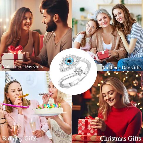 CZ Evil Eye Statement Ring for Women Cubic Zirconia Adjustable Open Band Finger Rings Fashion Anniversary Birthday Party Jewelry Gifts in Saudi Arabia
