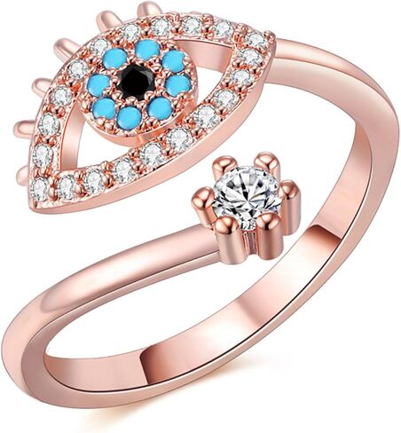 CZ Evil Eye Statement Ring for Women Cubic Zirconia Adjustable Open Band Finger Rings Fashion Anniversary Birthday Party Jewelry Gifts in Kuwait