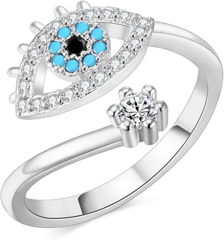 CZ Evil Eye Statement Ring for Women Cubic Zirconia Adjustable Open Band Finger Rings Fashion Anniversary Birthday Party Jewelry Gifts in Saudi Arabia
