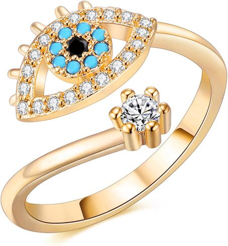 CZ Evil Eye Statement Ring for Women Cubic Zirconia Adjustable Open Band Finger Rings Fashion Anniversary Birthday Party Jewelry Gifts in Saudi Arabia