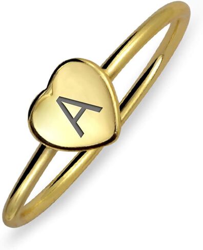 Bling Jewelry Tiny Minimalist ABC Heart Shape Script Or Block Letter Alphabet A-Z Initial Monogram Signet Ring For Teen For Women 14K Gold Plated .925 Sterling Silver in Saudi Arabia