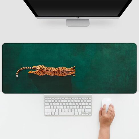 لوحة ماوس الفهد الخضراء، سجادة مكتب باللون الأخضر الزمردي لسطح المكتب، لوحة ألعاب كبيرة بتصميم الفهد البسيط لإكسسوارات المكاتب لتزيين المكاتب، هدايا الفهد للنساء 31.5 × 11.8 بوصة in Kuwait