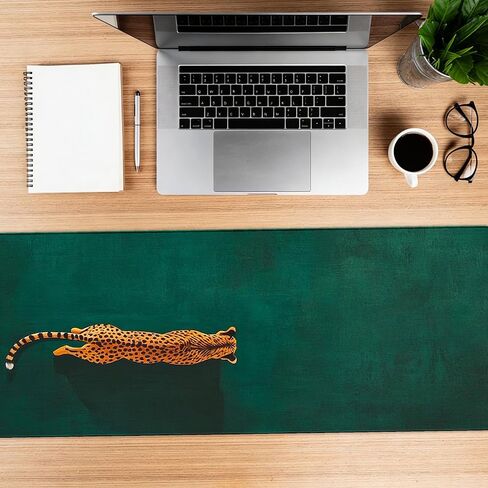 لوحة ماوس الفهد الخضراء، سجادة مكتب باللون الأخضر الزمردي لسطح المكتب، لوحة ألعاب كبيرة بتصميم الفهد البسيط لإكسسوارات المكاتب لتزيين المكاتب، هدايا الفهد للنساء 31.5 × 11.8 بوصة in Kuwait
