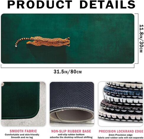 لوحة ماوس الفهد الخضراء، سجادة مكتب باللون الأخضر الزمردي لسطح المكتب، لوحة ألعاب كبيرة بتصميم الفهد البسيط لإكسسوارات المكاتب لتزيين المكاتب، هدايا الفهد للنساء 31.5 × 11.8 بوصة in Kuwait
