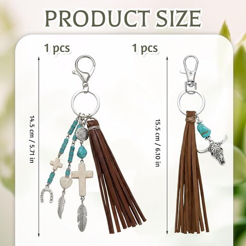 2Pcs Western Keychain For Women, Turquoise Keychain, Good Luck Tassel Beaded, Westerns Bag Charms Suitable for Western Themed Outfits and Accessories in Saudi Arabia
