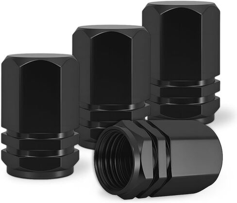 4 قطع من أغطية صمامات جذع الإطارات المصنوعة من الألومنيوم، أغطية هواء الإطارات، غطاء جذع السيارة مقاوم للتسرب والتآكل محكم الغلق، غطاء صمام عجلة ملحقات السيارات العالمية لمعظم المركبات (أسود) in Kuwait