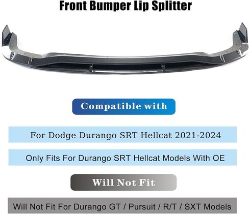 4PCS Front Lip for 2021-2025 Dodge Durango Hellcat Only, ABS Front Bumper Lip Spoiler Kit (Carbon Fiber Print) in Kuwait