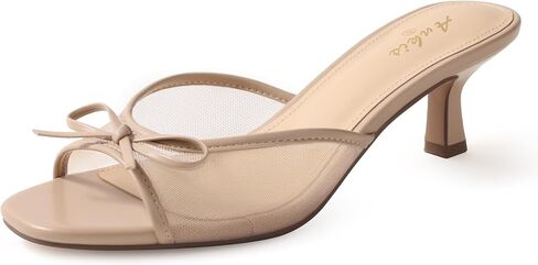 Ankis Women's Kitten Heel Sandals Square Open Toe Bow Mules Backless Slip On Comfortable Dress Heels for Party Daily in Kuwait