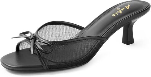 Ankis Women's Kitten Heel Sandals Square Open Toe Bow Mules Backless Slip On Comfortable Dress Heels for Party Daily in Saudi Arabia