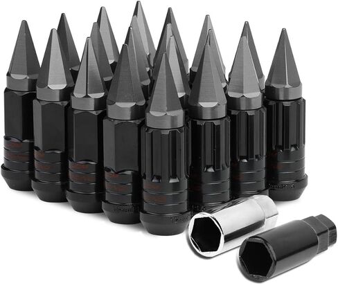 Auto Dynasty M12 x 1.5 Open/Closed End 16PC Aluminum Alloy Wheel Lug Nuts + 4 x Lock Nut + 1 x Key (Black) in Saudi Arabia