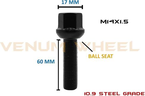 Venum wheel accessories 10 Pc 60 mm Ball Seat Lug Bolts M14x1.5 Extended Shank Length Radius Works with Volkswagen Audi Mercedes Benz Porsche Vehicle W/Factory Wheels in Kuwait