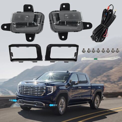 GM1039290 GM1038290 LED Fog Light Assembly 5pcs with Wire Harness Front Bumper Lamp Assembly with Bulbs Cover Bezels for 2022 2023 2024 GMC Sierra 1500 Replace# GM2593338 GM2592338 GM259233 84878759 in Kuwait