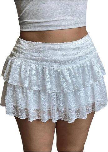 Floerns Women's Plus Size Floral Lace Mini Skirt Layered Ruffle Cutecore A Line Skirt in Saudi Arabia
