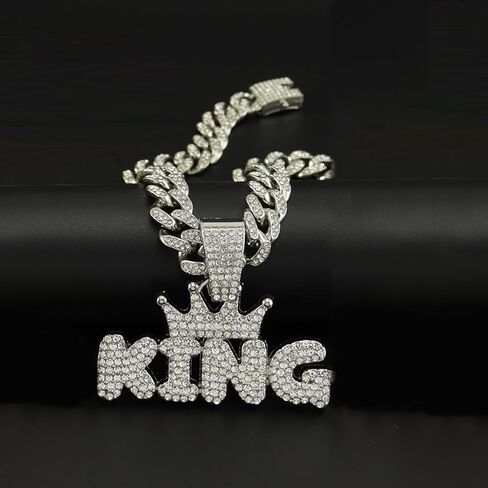 20Inch Cuban Link Chain for Men,Silver Plated Bling Hip Hop Necklace,Miami Diamond KING Pendant Necklace,Iced Out Hip Hop Jewelry Gift for Men & Women in Kuwait