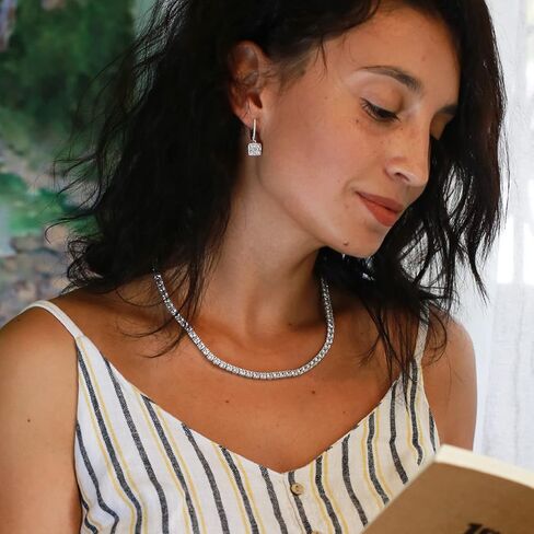 قلادة التنس 18 قيراط مطلية بالذهب الأبيض 5A 4.0 مم سلسلة من الألماس الصناعي المستدير من الزركونيوم للنساء والرجال 22 بوصة 4 شوكة (هدية سلسلة التنس) in Kuwait