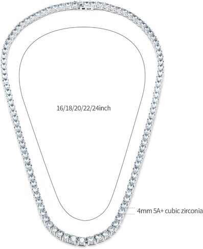 قلادة التنس 18 قيراط مطلية بالذهب الأبيض 5A 4.0 مم سلسلة من الألماس الصناعي المستدير من الزركونيوم للنساء والرجال 22 بوصة 4 شوكة (هدية سلسلة التنس) in Kuwait