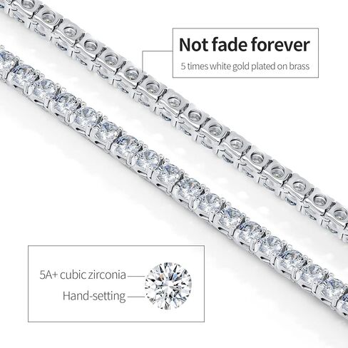 قلادة التنس 18 قيراط مطلية بالذهب الأبيض 5A 4.0 مم سلسلة من الألماس الصناعي المستدير من الزركونيوم للنساء والرجال 22 بوصة 4 شوكة (هدية سلسلة التنس) in Kuwait