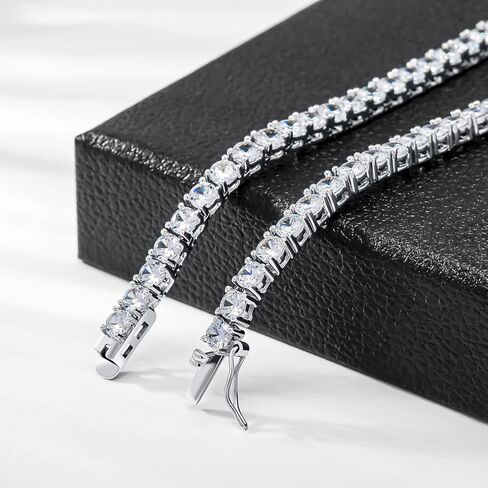 قلادة التنس 18 قيراط مطلية بالذهب الأبيض 5A 4.0 مم سلسلة من الألماس الصناعي المستدير من الزركونيوم للنساء والرجال 22 بوصة 4 شوكة (هدية سلسلة التنس) in Kuwait