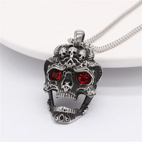 PINK TOWN Gothic Skull Necklace Vintage Red Crystal Skull Pendant Necklace Punk Stainless Steel Necklace Rock Biker Necklace Goth Halloween Skull Jewelry for Men Women in Saudi Arabia