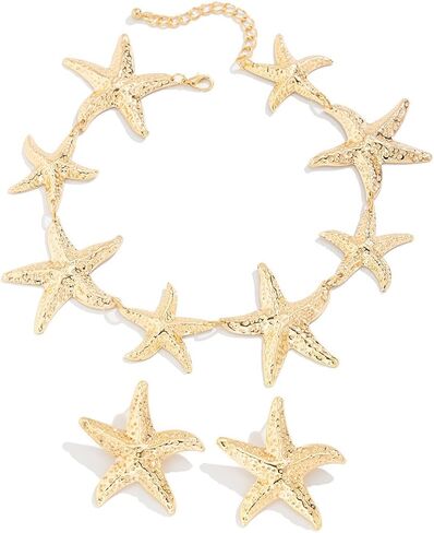 Starfish Choker Necklace and Earring Set for Women, Unique Jewelry Design, Gold/Sliver Starfish Necklace & Earrings for Beach and Party Looks in Saudi Arabia