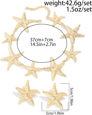 Starfish Choker Necklace and Earring Set for Women, Unique Jewelry Design, Gold/Sliver Starfish Necklace & Earrings for Beach and Party Looks in Saudi Arabia