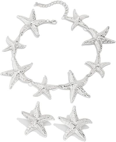 Starfish Choker Necklace and Earring Set for Women, Unique Jewelry Design, Gold/Sliver Starfish Necklace & Earrings for Beach and Party Looks in Saudi Arabia