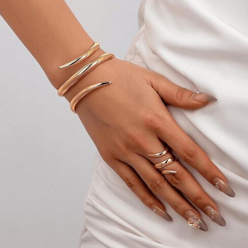 Gold Bangles Ring for Women Bangle Bracelets Chunky Bangles Bracelets Non Tarnish Gold/Silver Bracelet for Women Trendy Jewelry Gift trendy fashion in Saudi Arabia