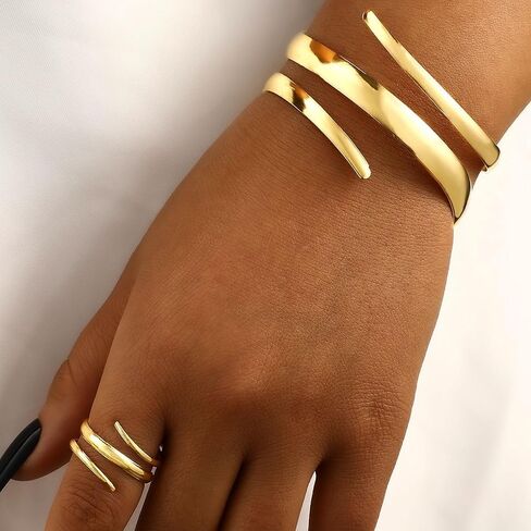 Gold Bangles Ring for Women Bangle Bracelets Chunky Bangles Bracelets Non Tarnish Gold/Silver Bracelet for Women Trendy Jewelry Gift trendy fashion in Saudi Arabia
