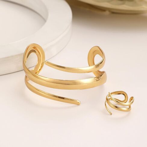 Gold Bangles Ring for Women Bangle Bracelets Chunky Bangles Bracelets Non Tarnish Gold/Silver Bracelet for Women Trendy Jewelry Gift trendy fashion in Saudi Arabia