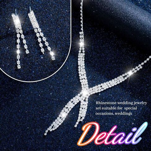 Abien Rhinestone Wedding Jewelry Set Sparkly Silver Rhinestone Necklace and Earring Set Crystal Choker Necklace Prom Jewelry for Women in Kuwait