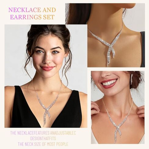 Abien Rhinestone Wedding Jewelry Set Sparkly Silver Rhinestone Necklace and Earring Set Crystal Choker Necklace Prom Jewelry for Women in Kuwait