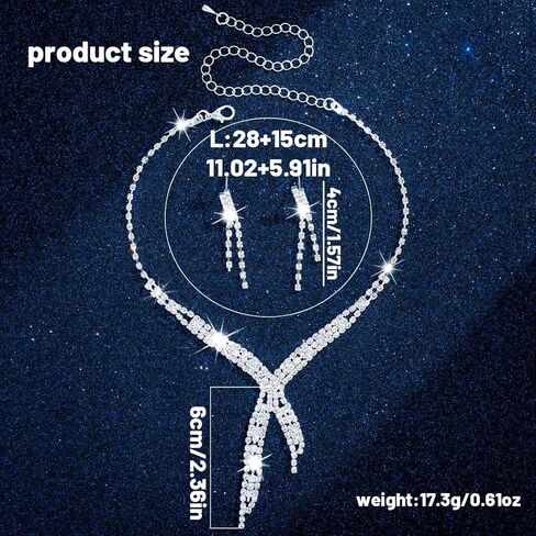 Abien Rhinestone Wedding Jewelry Set Sparkly Silver Rhinestone Necklace and Earring Set Crystal Choker Necklace Prom Jewelry for Women in Kuwait