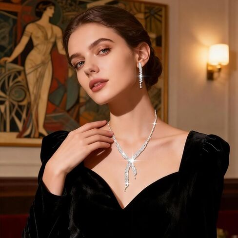 Abien Rhinestone Wedding Jewelry Set Sparkly Silver Rhinestone Necklace and Earring Set Crystal Choker Necklace Prom Jewelry for Women in Kuwait
