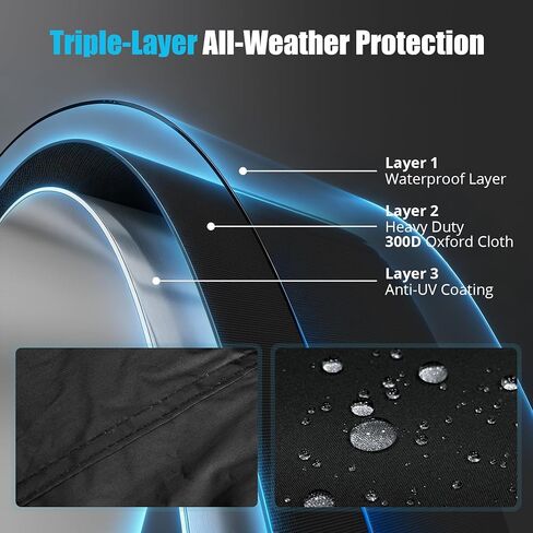 300D Motorcycle Cover Waterproof Outdoor, 108 inch Fits for Large Cruiser, Mid-Size Touring, Harley Davidson Street Glide, Road Glide, Softail Standard/Slim, Heritage Classic, Black Silver in Saudi Arabia
