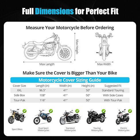 300D Motorcycle Cover Waterproof Outdoor, 108 inch Fits for Large Cruiser, Mid-Size Touring, Harley Davidson Street Glide, Road Glide, Softail Standard/Slim, Heritage Classic, Black Silver in Saudi Arabia